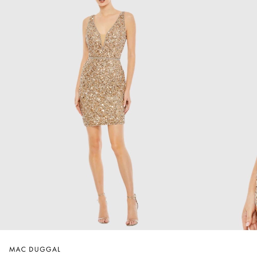 MAC DUGGAL
V Neck Short Beaded Cocktail Dress

Color: Light Copper
Size 8